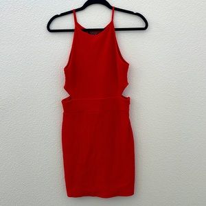 Topshop, ribbed, red cut out dress